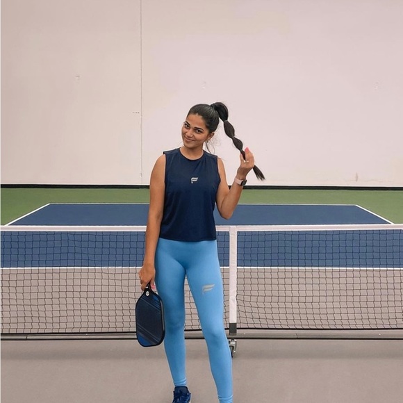 Fabletics Run Anywhere Motion365® HW 7/8 Leggings Blue Island Escape Medium - Picture 1 of 9